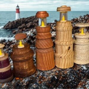 Wooden LightHouse with Tea Light and Textured Accents
